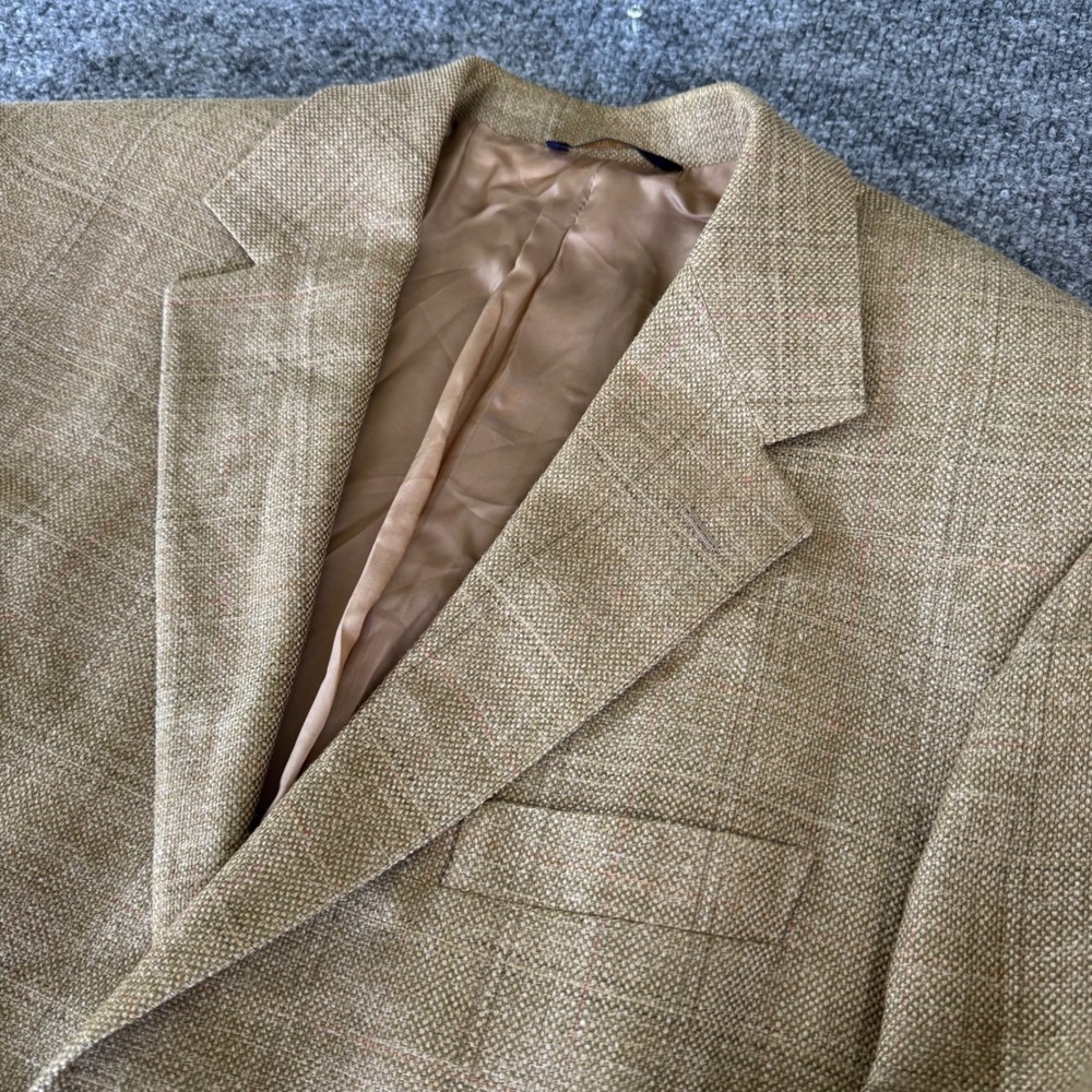 Brooks Brothers Sport Coat Mens 43S Silk Linen Wool Blazer Tan Windowpane Italy